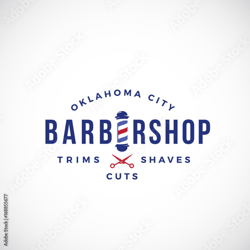 Retro Barbershop Abstract Vector Sign, Emblem or Logo Template. Vintage Typography and Barbers Pole.