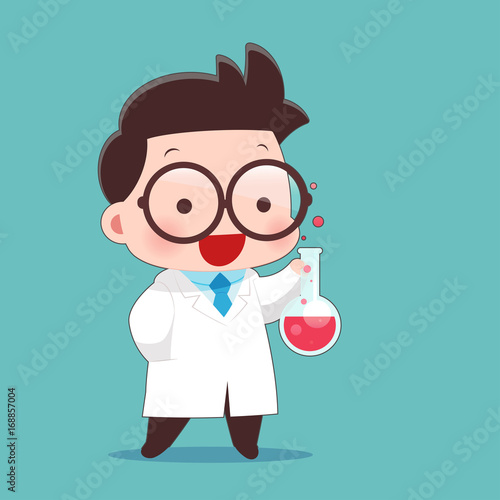 Cartoon Scientist With Test Tube And Science Experiments, Idea Concept With Character Design, Vector Illustration 10 EPS