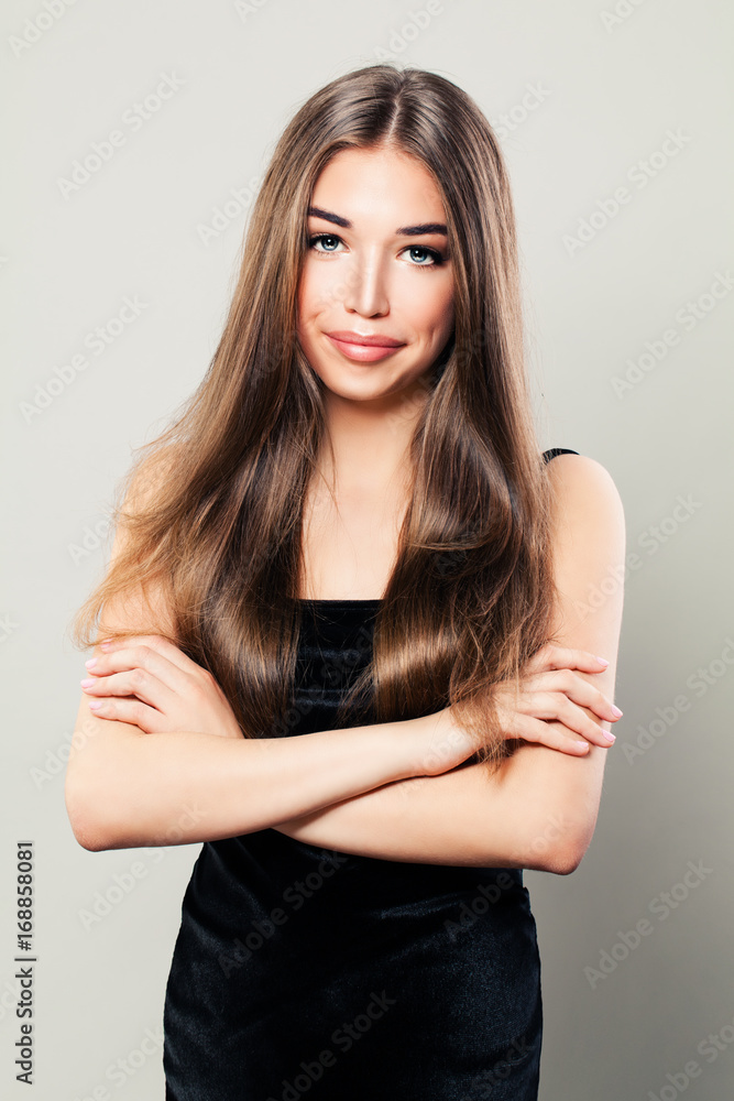 Beautiful Woman Fashion Model with Natural Brown Hairstyle and Perfect Skin. Beautiful Model with Long Healthy Hair Beautiful Woman Fashion Model with Natural Brown Hairstyle and Perfect Skin. Beautiful Model with Long Healthy Hair