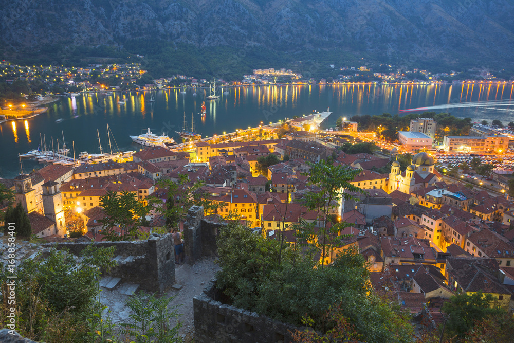 Obraz premium Top view of the Bay of Kotor and the old town. Europe. Montenegro