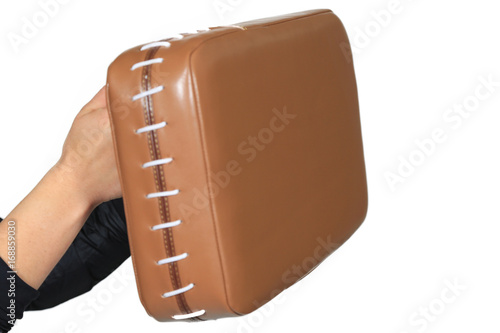 Female hands holding a shield of martial arts