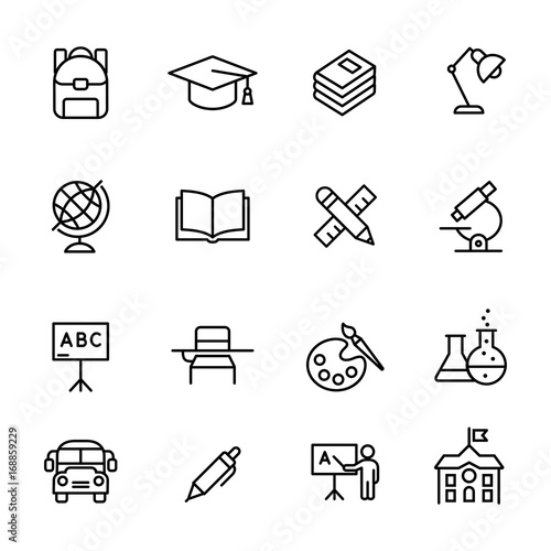 education school university line icons set black on white