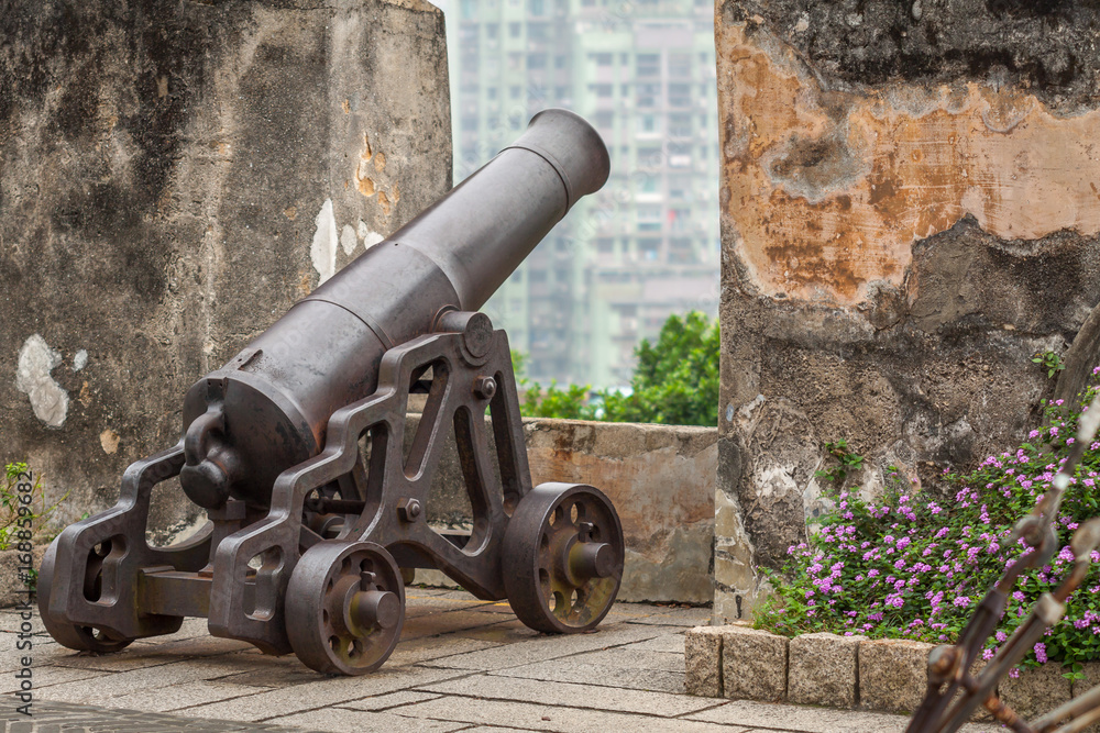 Old canon in Castle of the Monte Fort in Macau Old canon in Castle of the Monte Fort in Macau