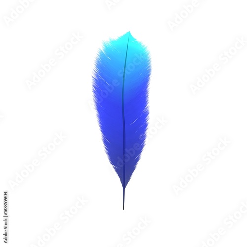 Blue Feather. Isolated on white background. 3D rendering illustration.