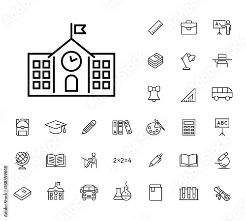 thin line school icon black on white background