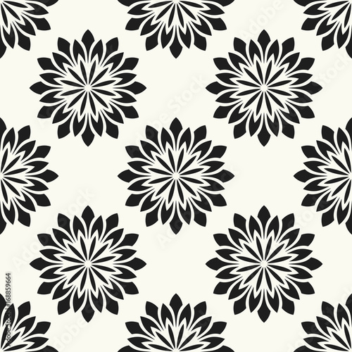 Vector seamless pattern. Stylish textile print with abstract flowers. Oriental floral fabric background.