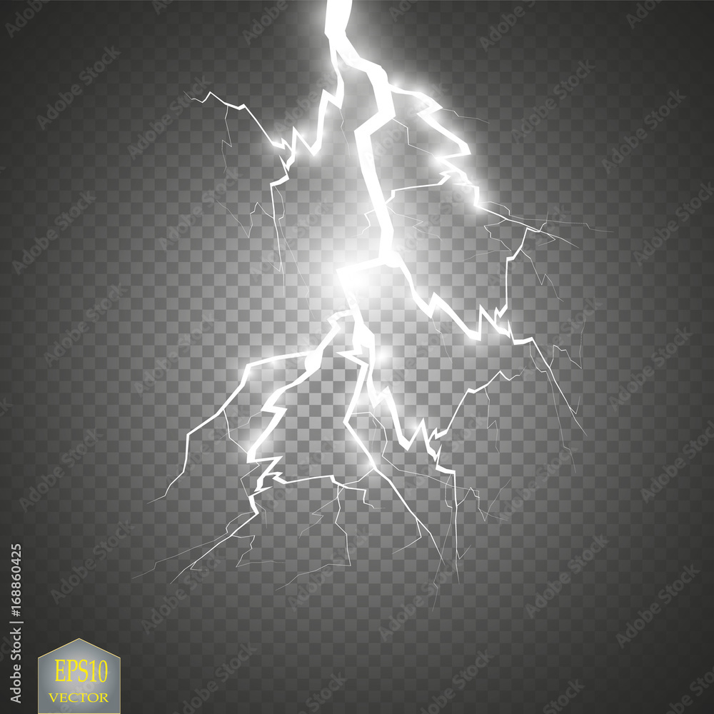 Set of lightnings. Thunder-storm and lightnings. Magic and bright lighting effects. Set of lightnings. Thunder-storm and lightnings. Magic and bright lighting effects.