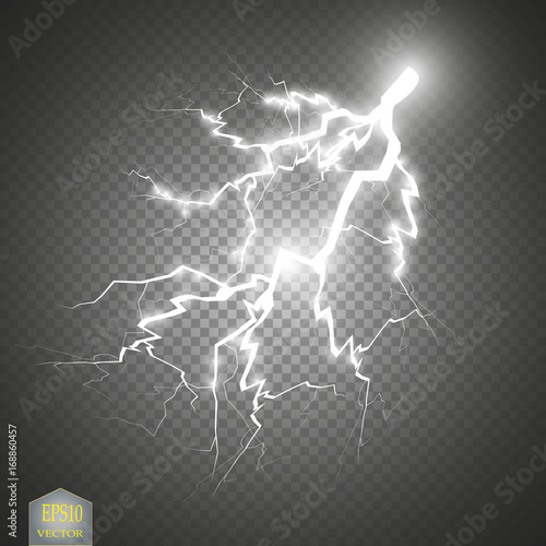 Set of lightnings. Thunder-storm and lightnings. Magic and bright lighting effects.