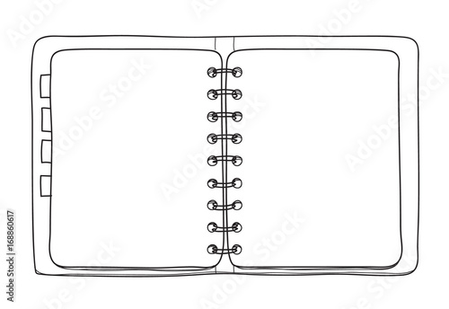 notebook yellow cover hand drawn on white  background blank paper cover line art vector illustration