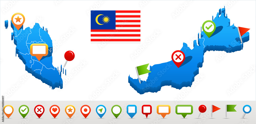 Obraz premium Malaysia - map and flag illustration