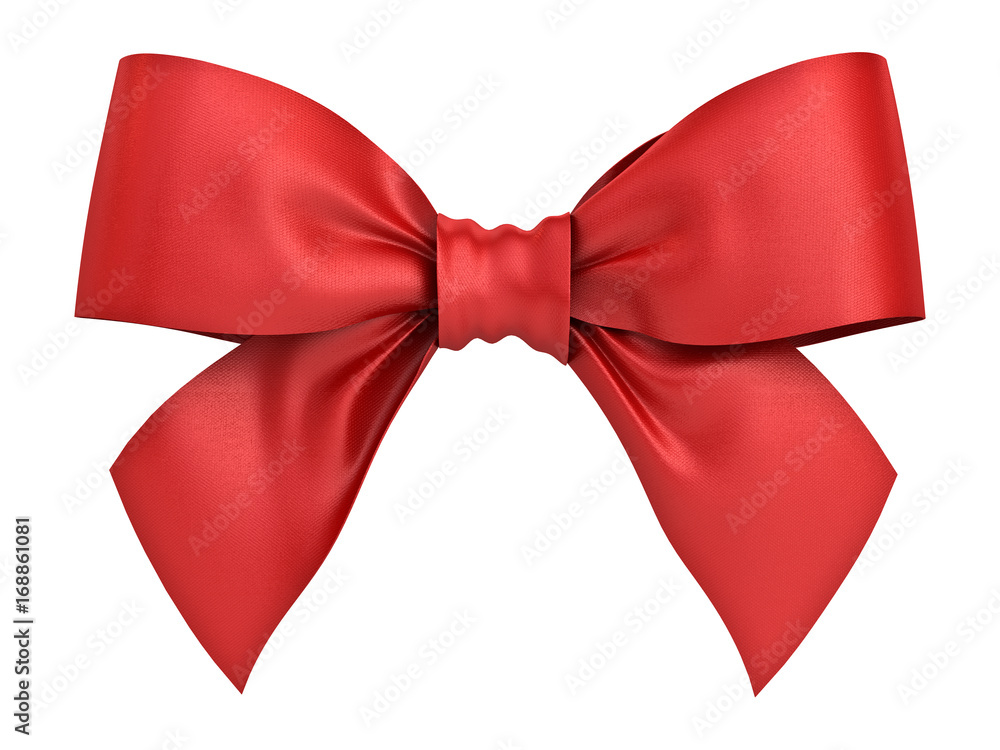 Red gift ribbon bow isolated on white background . 3D rendering