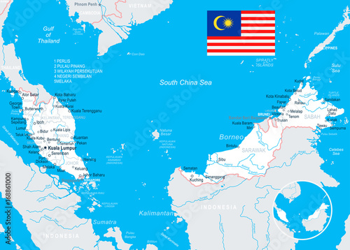 Malaysia - map and flag illustration