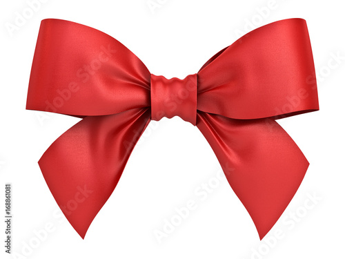 Red gift ribbon bow isolated on white background . 3D rendering. photo
