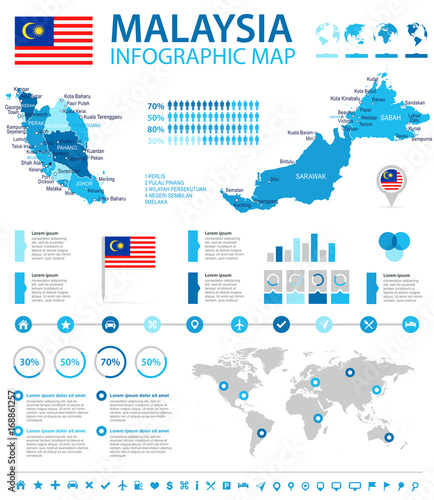 Malaysia - infographic map and flag - illustration