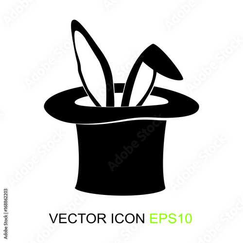 Magic trick-rabbit in the hat of the master. A flat icon. Sign. Vector. Logo. Vector illustration.