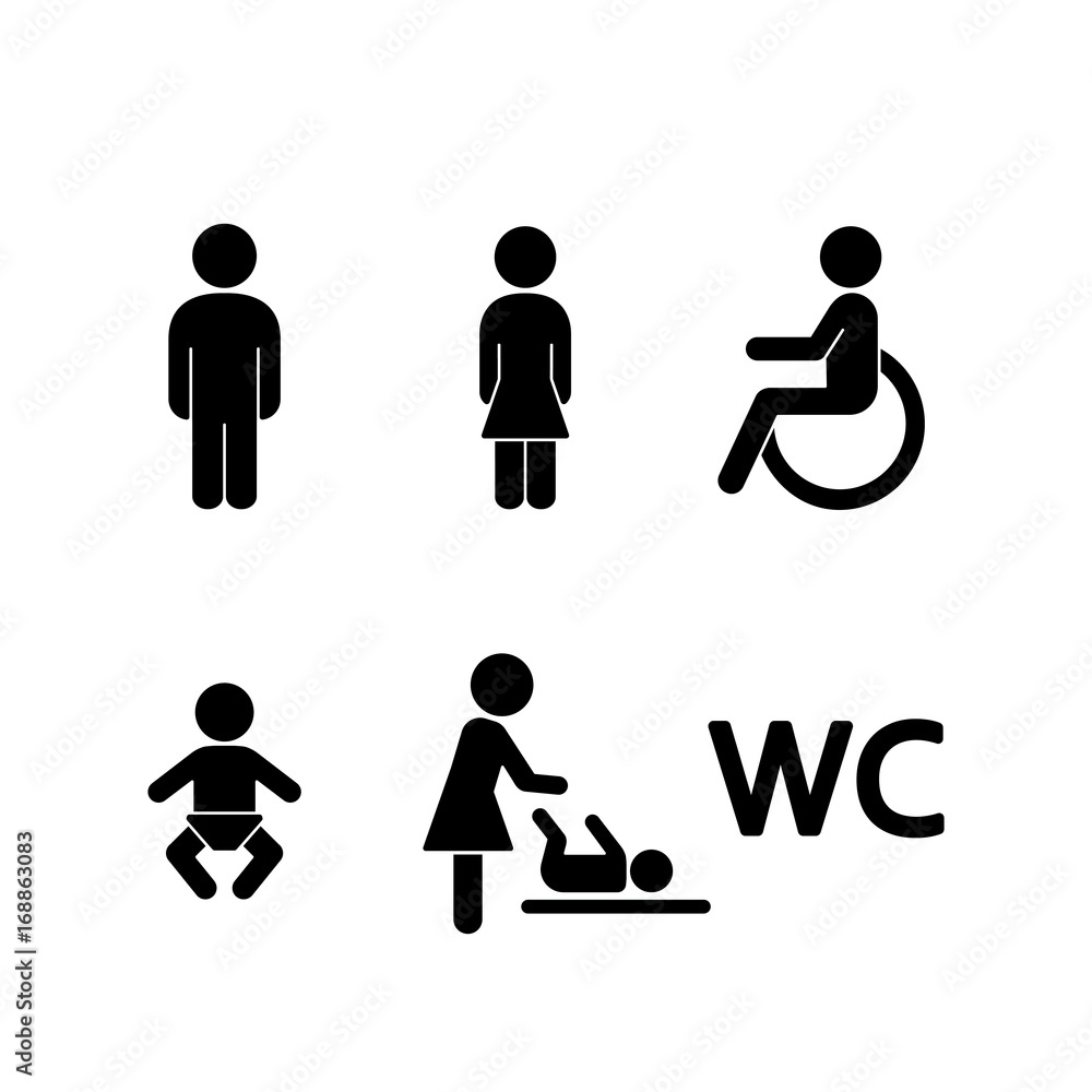 wc restroom toilet simple black icons set wc restroom toilet simple black icons set