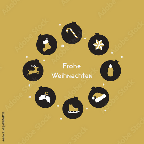 Frohe Weihnachten - Symbole - Set - Icons in Christbaumkugeln - gold