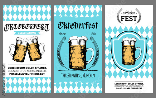 Oktoberfest flyer. Vector beer festival poster. Brewery label or badge with vintage hand sketched glass mug