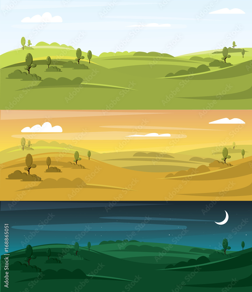 Fields landscape vector illustration. Landscape background