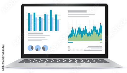 Laptop Illustration With Financial Charts and Graphs Screen

