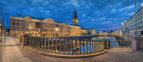 Panoramic view on the embankment from Residence bridge in the evening in Gothenburg, Sweden photo