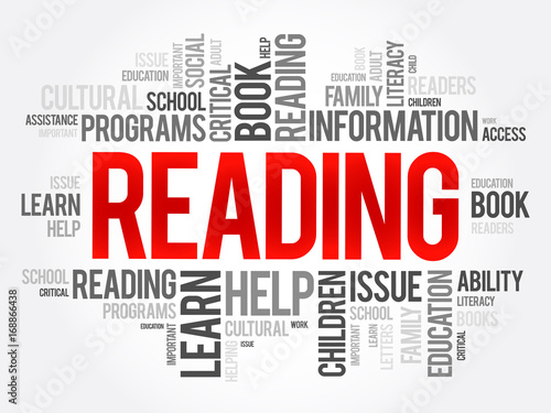 Reading word cloud collage, education concept background
