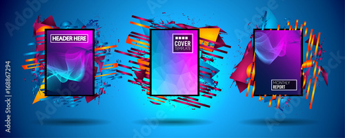 Futuristic Frame Art Design with Abstract shapes and drops of colors behind the space for text. Modern Artistic flyer or party thai background.