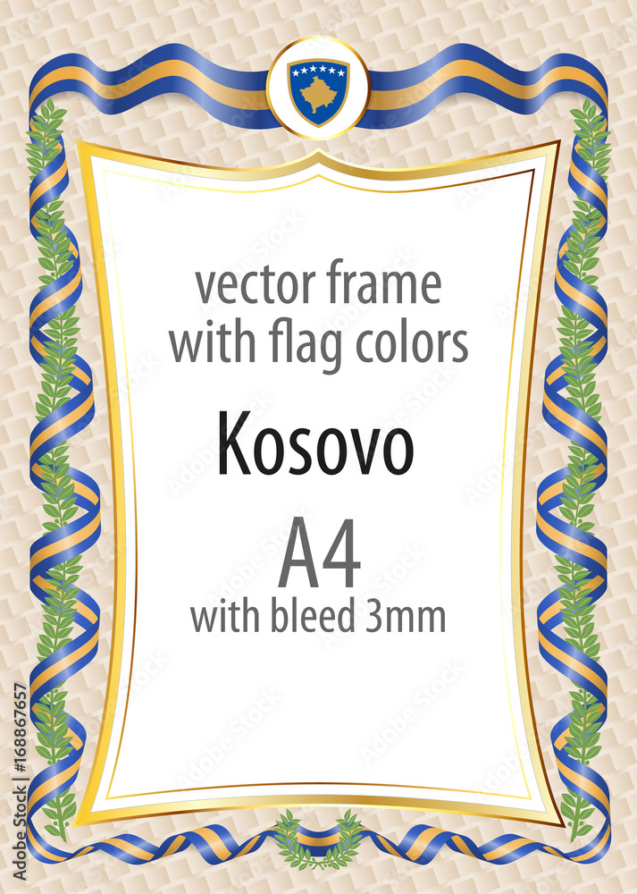 Frame and border of ribbon with the colors of the Kosovo flag