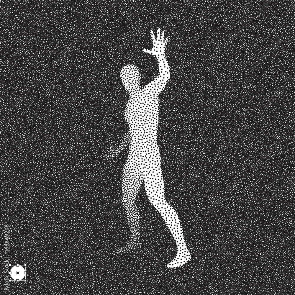 Vector man with hand up to stop. Human showing stop gesture. 3D model