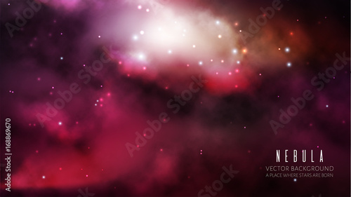 Intergalactic vector background with a bright colorfut nebula and stars. Fantasy scientific astronomical illustration.