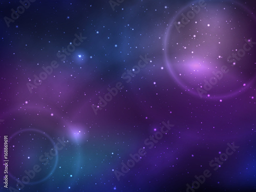 Vector space background with colorful nebula and bright stars.