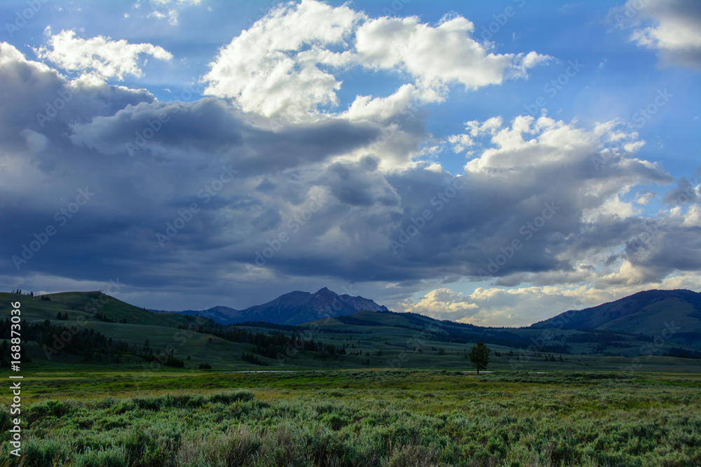 Cloudy landscape in Yellowstone National Park, Wyoming