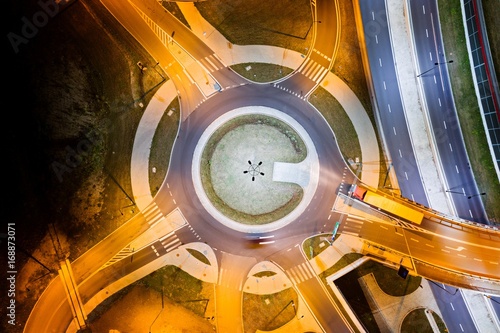 Crossroads and roundabout at night. photo