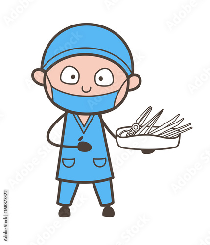 Cartoon Surgeon Holding a Medical Tools Box Vector