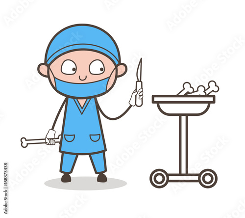 Cartoon Orthopedic Surgeon Doing Experiment with Bones Vector