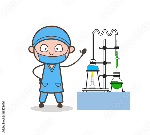 Cartoon Surgeon Doing Experiment in Laboratory Vector Illustration