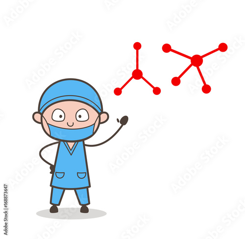Cartoon Surgeon Showing Molecules Report Vector Illustration