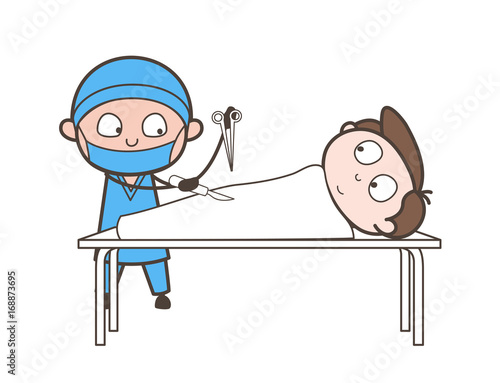 Cartoon Surgeon Doing Abdominal Operation Vector Concept