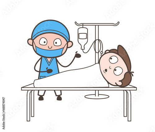 Cartoon Surgeon Doing Treatment of Ill Patient Vector Illustration