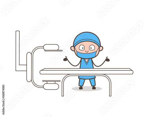 Confused Surgeon Thinking How to Operate CT Scan Machines Vector