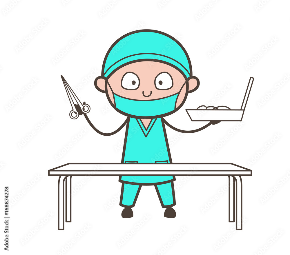 Cartoon Surgeon Holding a Scissors and Tool Box Vector Stock Vector ...
