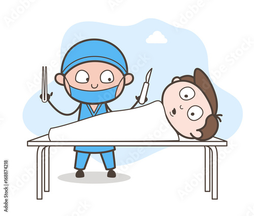 Scared Patient in Operation Theater Vector Illustration