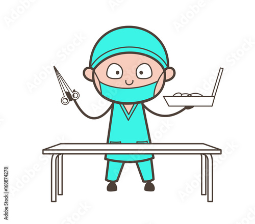 Cartoon Surgeon Holding a Scissors and Tool Box Vector
