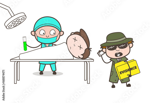 Cartoon Detective Got Evidence from Dead Body Vector Concept