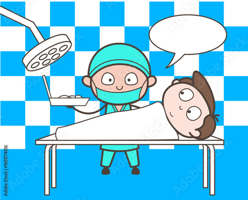 Cartoon Surgeon in Operation Theater with Patient Vector Concept