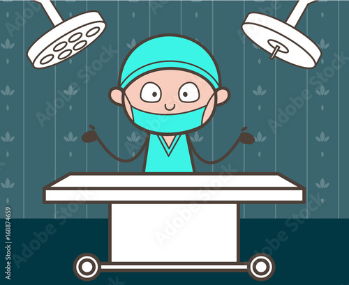 Cartoon Surgeon in Operation Room Vector