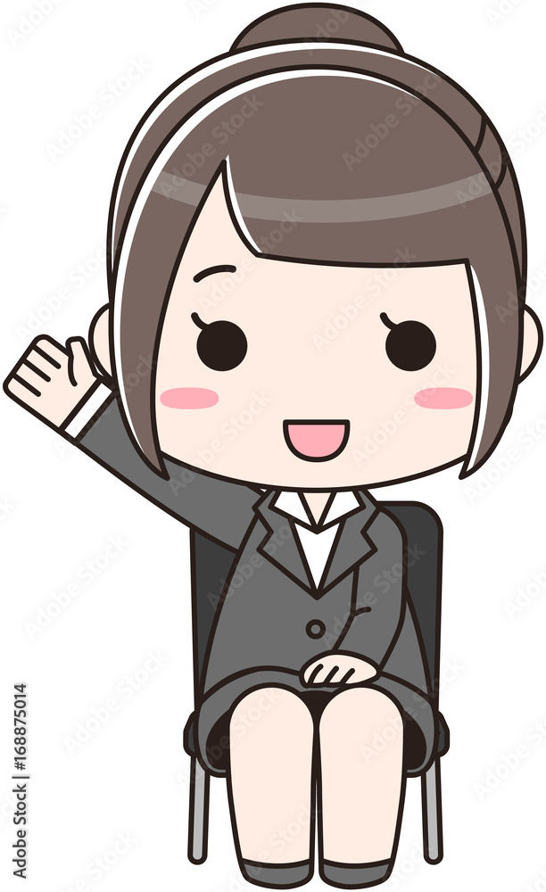 面接で挙手をして笑顔で質問をする就活中の女性のイラスト 黒い椅子 Stock Vektorgrafik Adobe Stock