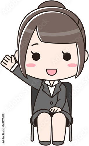面接で挙手をして笑顔で質問をする就活中の女性のイラスト 黒い椅子 Stock Vektorgrafik Adobe Stock 面接で挙手をして笑顔で質問をする就活中の女性のイラスト 黒い椅子 Stock Vektorgrafik Adobe Stock
