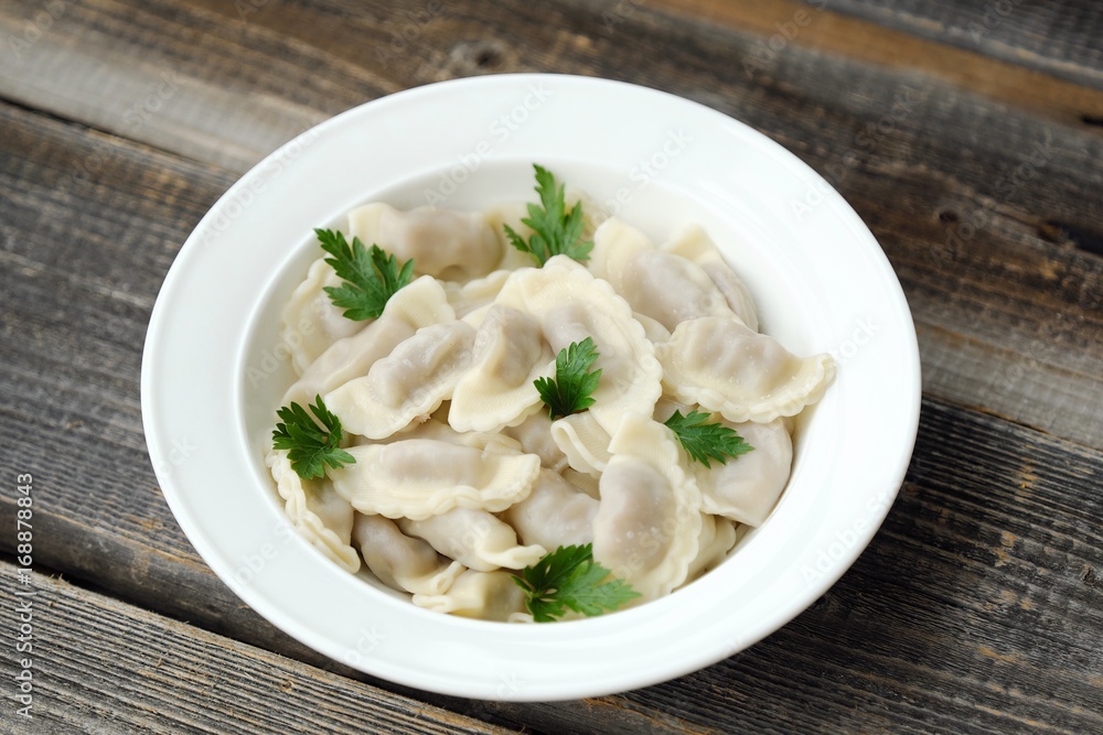 Delicious homemade ravioli with parsley in a plate Delicious homemade ravioli with parsley in a plate