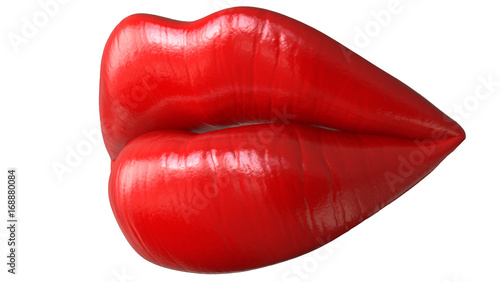Lips women,kiss,mouth. Red kissing sexy lips, 3D render isolated on white background photo
